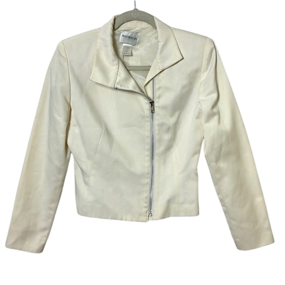 Hugo Buscati Collection white Moto style jacket size 4 zip up motorcycle jacket